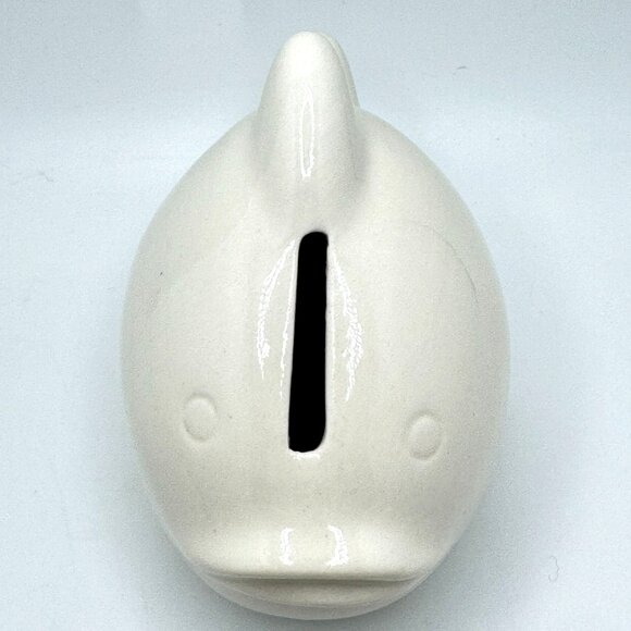 Ceramic Fish White Piggy Bank Coin Saver Japan 5" - Picture 5 of 7
